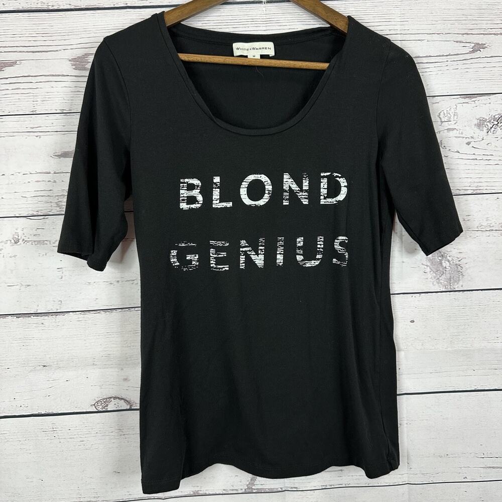 White Warren‎ Graphic Tee Womens Medium Black Blond Genius Casual Stretch